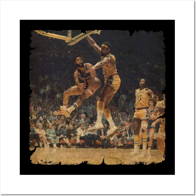 Walt Frazier Wrapping a Pass Around Wilt Chamberlain in Game 2 of The 1973 NBA Finals Wall Art by Wendyshopart